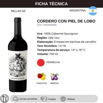 Vinho Tinto Argentino Cordero Con Piel de Lobo Cabernet Sauvignon 750ml